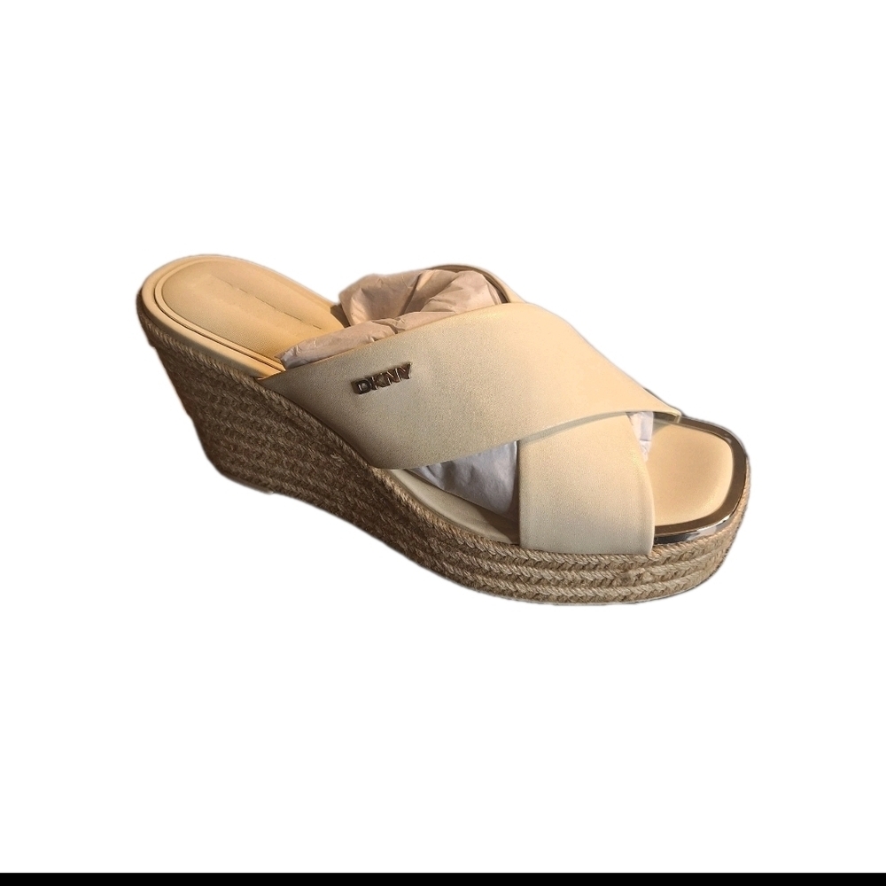 New DKNY Maryn X Band Women's Beige Wedge Sandals. Size 9